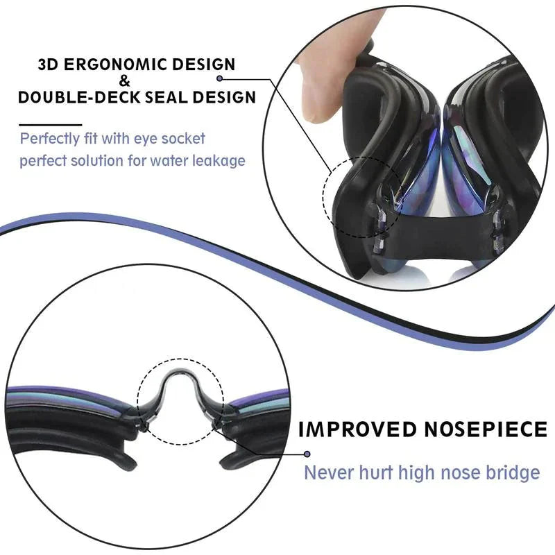 Clear Comfortable Swimming Goggles UV- Anti-Fog Swim Glasses Mirror Adult & Kids Anti Spier