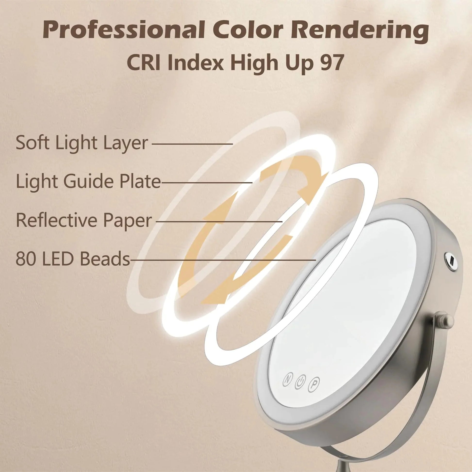 9" Large Makeup Mirror with Lights, 1X/10X Magnifying Vanity Mirror with 3 Colors Dimmable Lightning, 80 LED Lights, 360°Rotation Double Sided Standing Lighted Makeup Mirror Nickel Matte Nickel Anti Spier