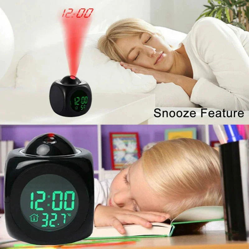 LED Projection Alarm Clock Digital LCD Display Voice Talking Weather Snooze USB Anti Spier