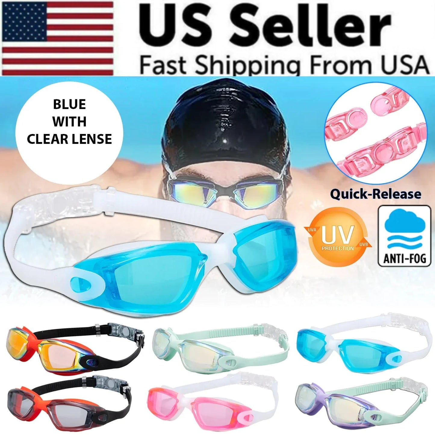 Clear Comfortable Swimming Goggles UV- Anti-Fog Swim Glasses Mirror Adult & Kids Anti Spier