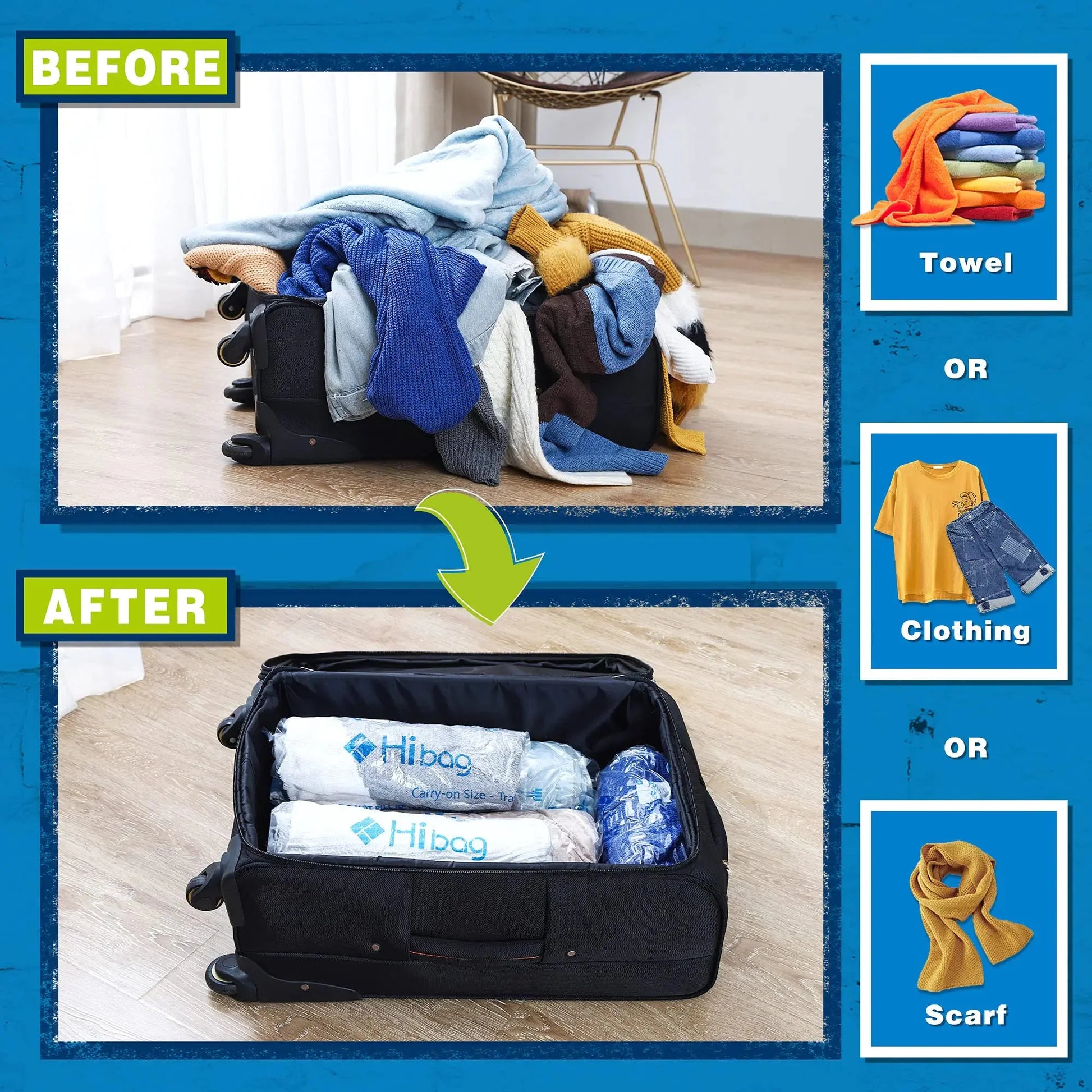 HIBAG 12 Compression Bags for Travel, Travel Essentials Compression Bags, Vacuum Packing Space Saver Zipper Bags for Cruise Travel Accessories (12-Travel) Anti Spier