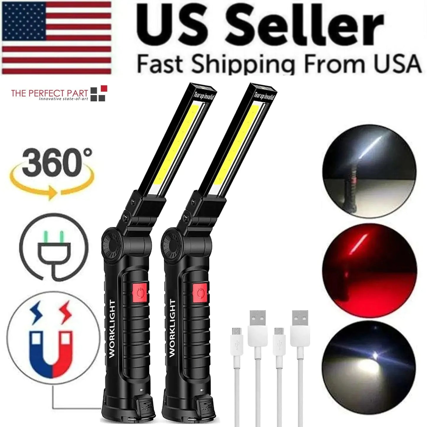 Rechargeable LED COB Work Light Mechanic Flashlight Lamp Magnetic Base Bright Anti Spier