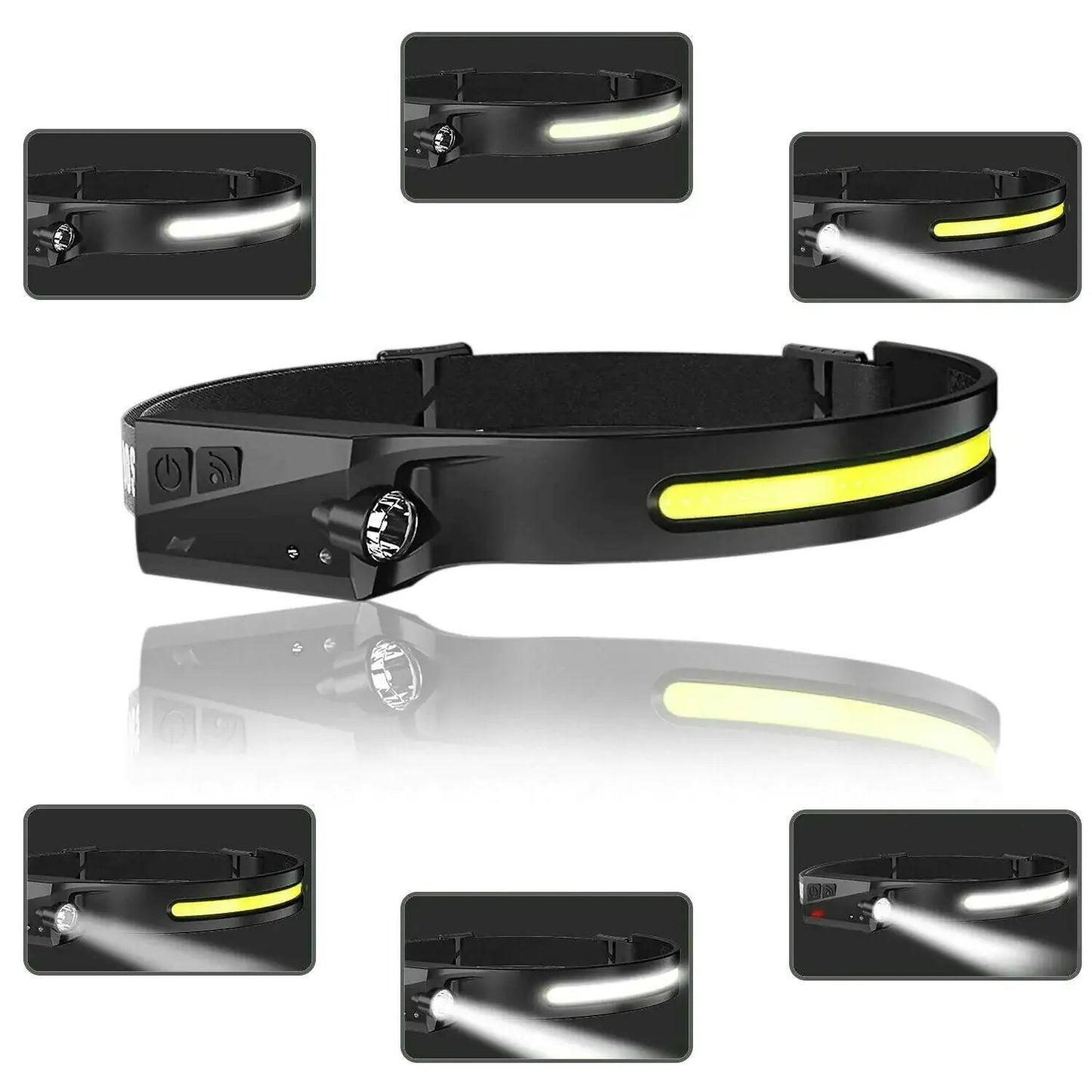 COB LED Headlamp USB Rechargeable Headlight Torch Work Light Bar Head Band Lamp Anti Spier