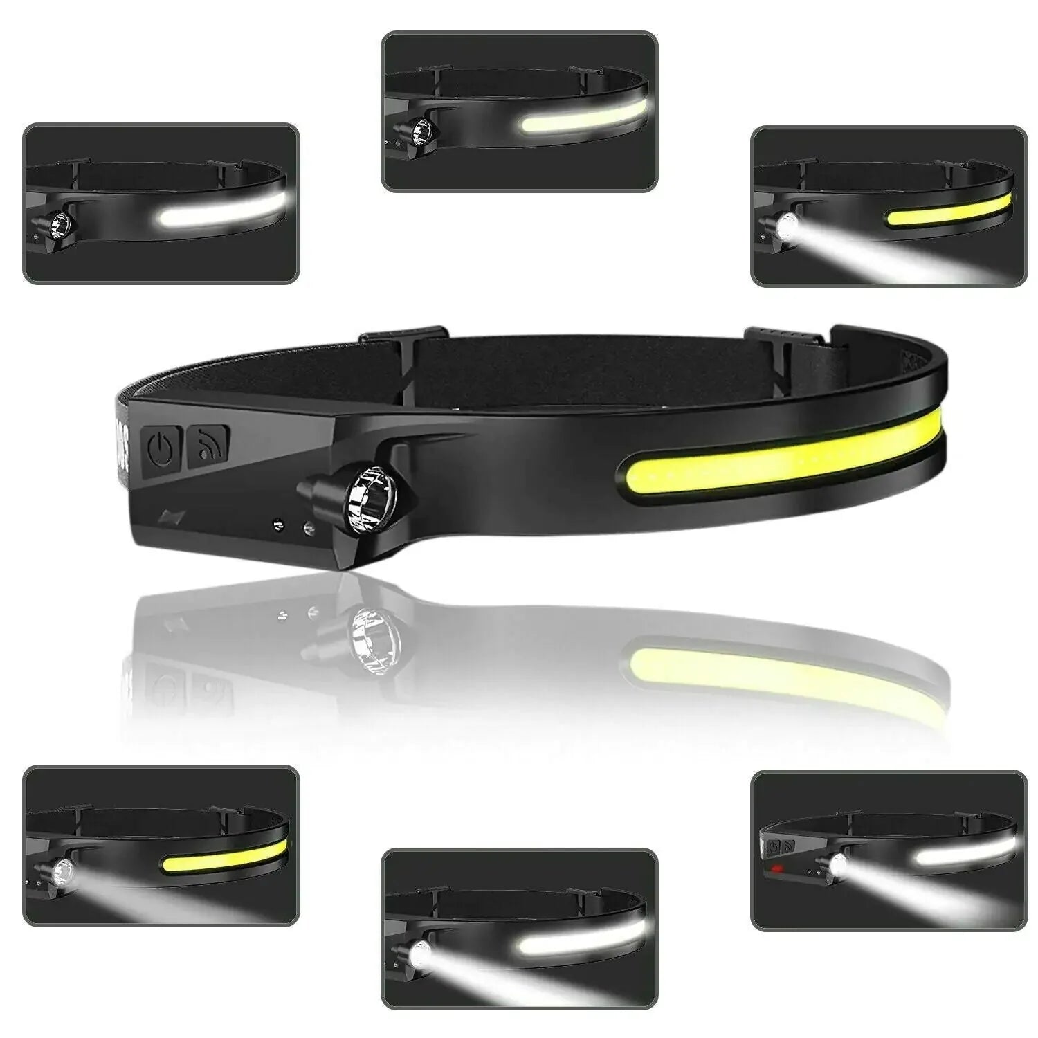 COB LED Headlamp USB Rechargeable Headlight Torch Work Light Bar Head Band Lamp Anti Spier