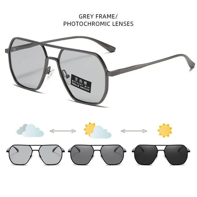 Luxury Metal Photochromic Sunglasses Anti Spier