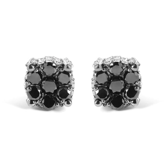 Men's 10K Yellow Gold 1.00 Cttw White and Black Treated Diamond Earring (Black / I-J Color, I2-I3 Clarity) - Anti Spier 