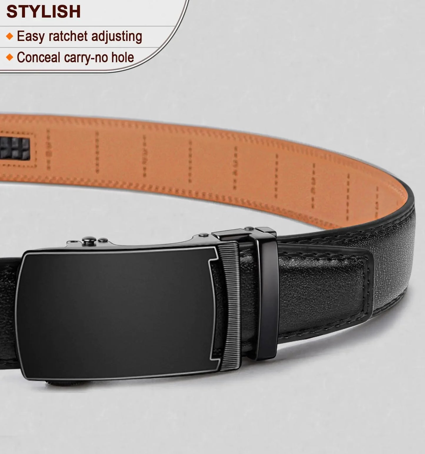 BULLIANT Men's Belt,Slide Ratchet Belt For Gift Men Dress Pant Shirt Oxfords,Trim To Fit Black847 44"-52"Waist Adjustable Anti Spier