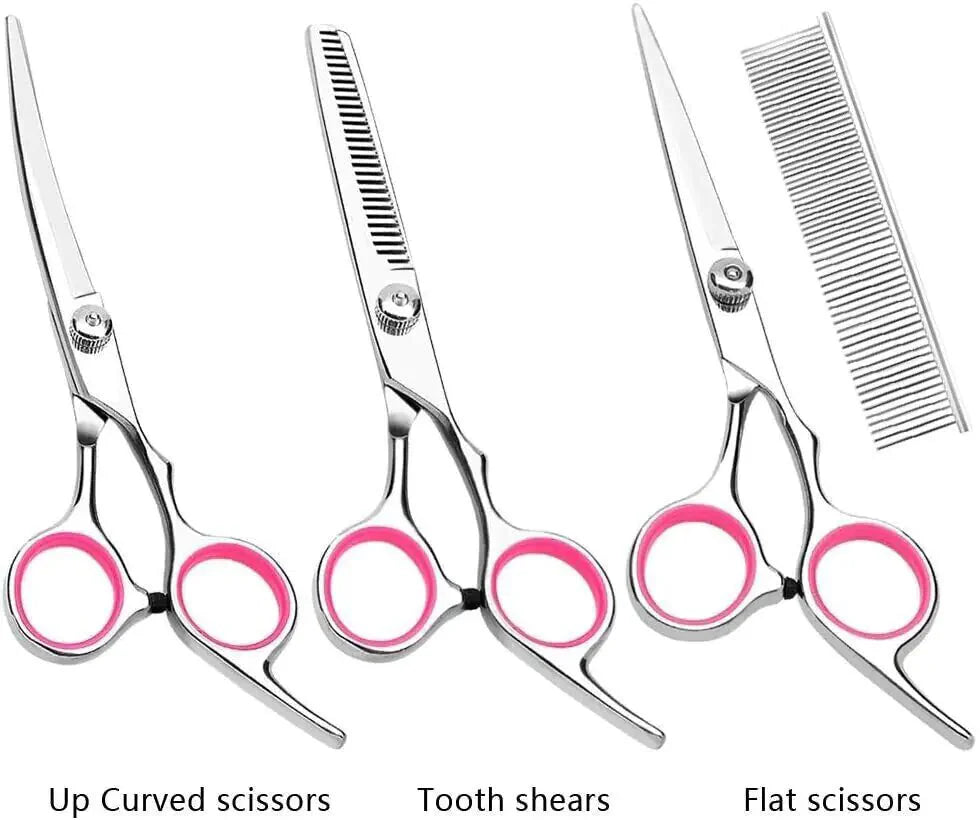 Pet Dog Grooming Scissors Stainless Straight Curved Thinning Shears Trimmer Kits Anti Spier