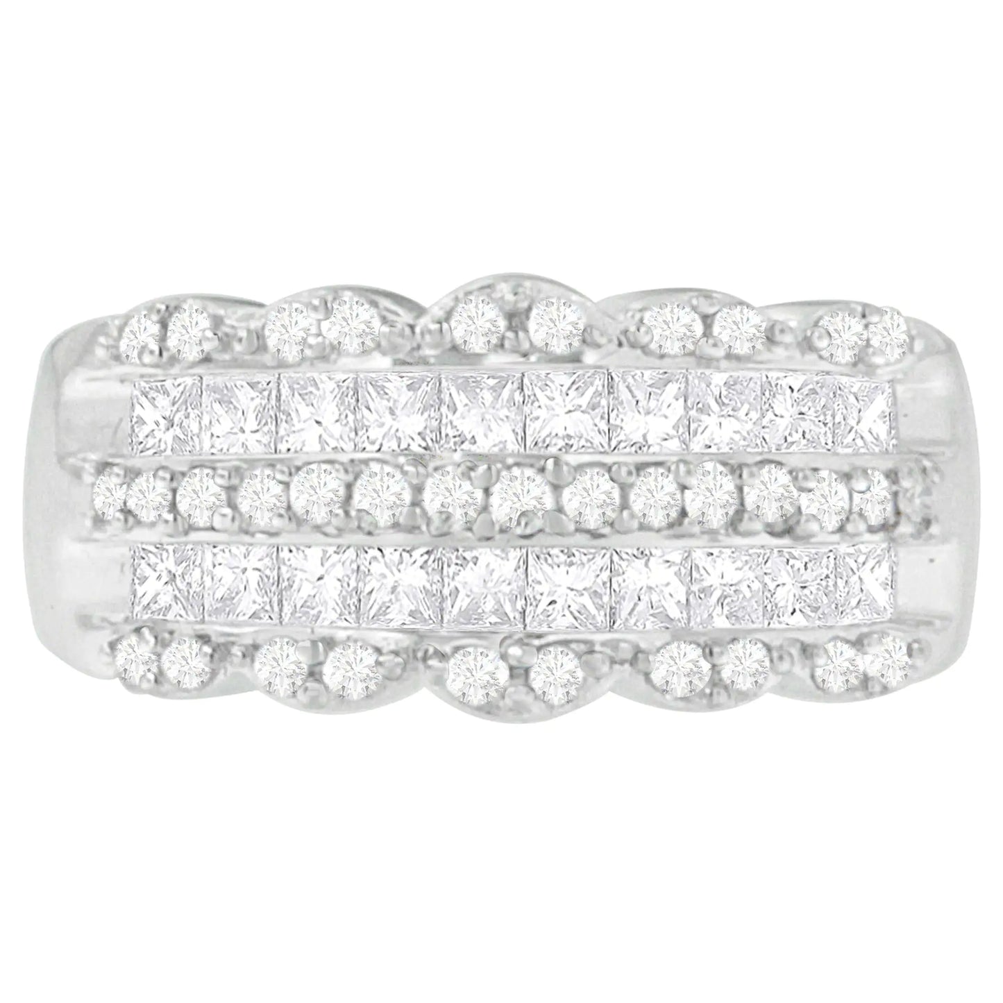 14K White Gold 1 1/7ct. TDW Round and Princess-Cut Diamond Ring(H-I, SI2-I1) - Anti Spier 