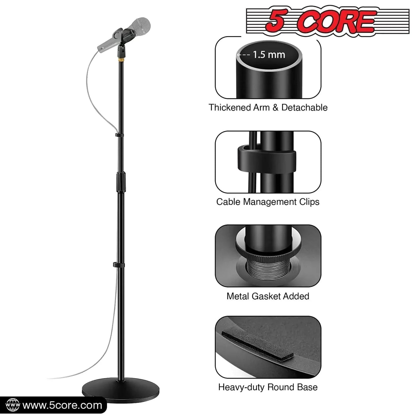 5 Core Mic Stand Round Base  Height Adjustable Universal Microphone Mount Stands Anti Spier