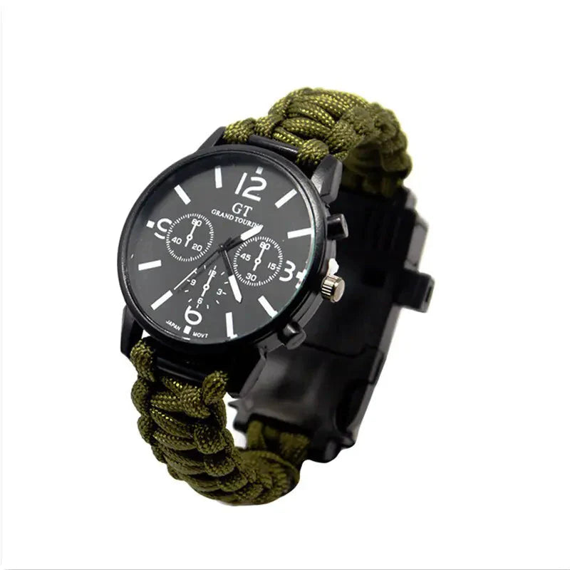Outdoor Multi function Camping Survival Watch Bracelet Tools With LED Light Anti Spier