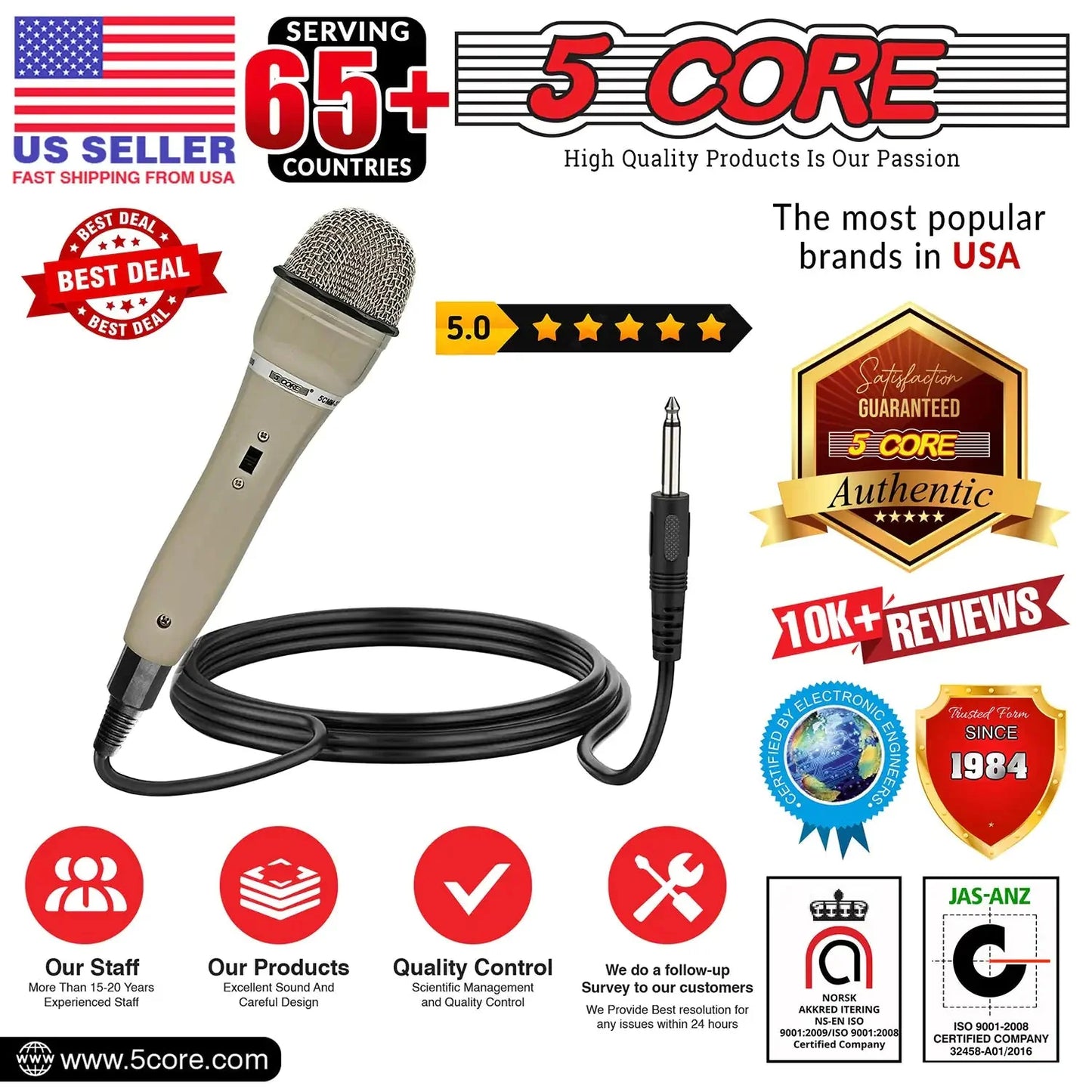 5Core XLR Microphone Dynamic Mic Karaoke Singing Studio Mics Handheld Microfono Anti Spier