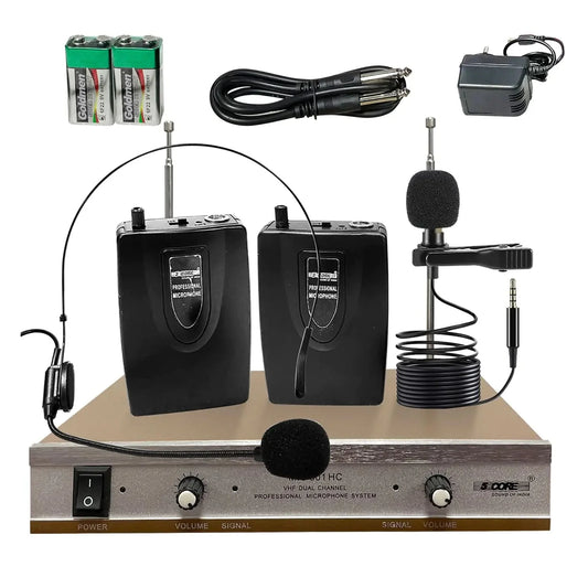 5Core Wireless Microphones w 1 Headset 1 Collar Mic + Receiver Microfono Inalambrico Anti Spier