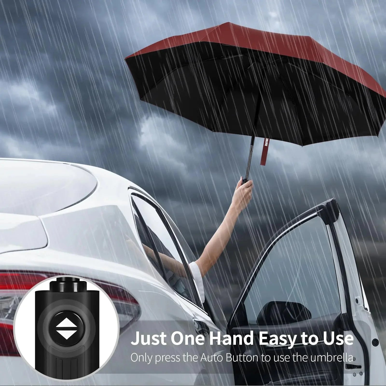 Yoobure Windproof Travel Umbrella, Automatic Umbrellas for Rain, Portable & Compact Umbrella for Backpack, Sun Umbrella for Walking, Folding Small Umbrella for Car, Lightweight Strong UV Protection Auto-Burgundy Red Anti Spier