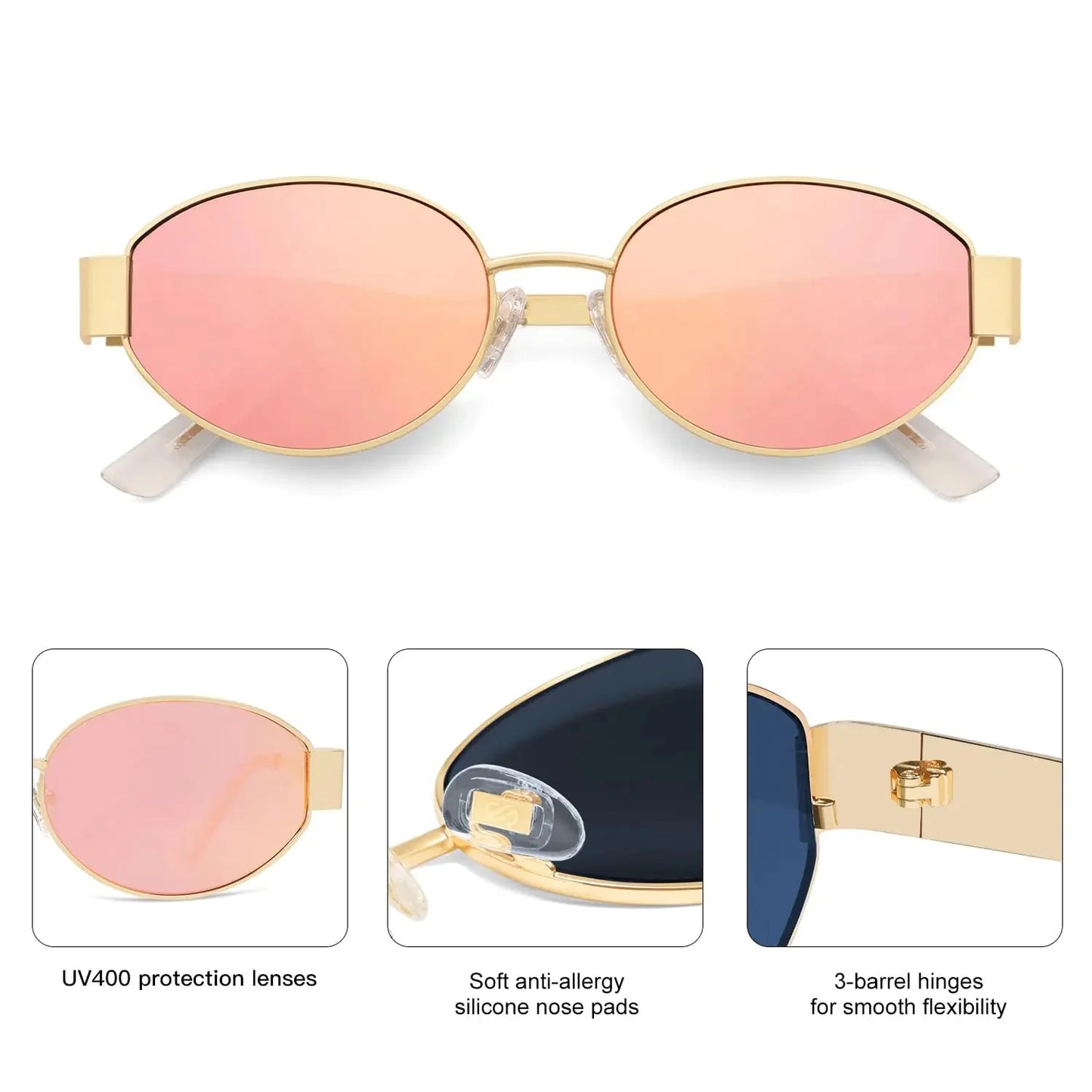 SOJOS Retro Oval Sunglasses for Women Men Trendy Sun Glasses Classic Shades UV400 Protection SJ1217 Gold/Grey Anti Spier