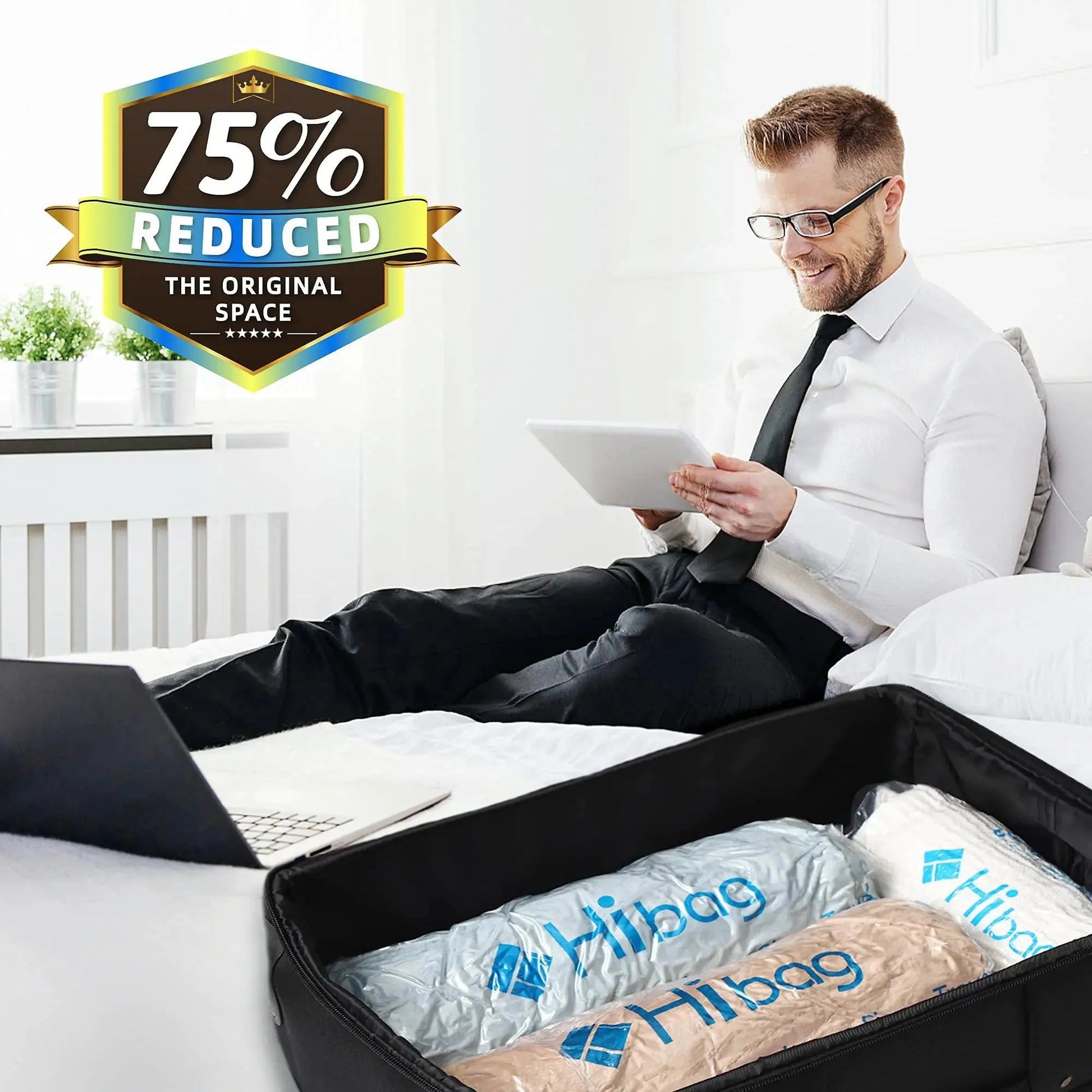 HIBAG 12 Compression Bags for Travel, Travel Essentials Compression Bags, Vacuum Packing Space Saver Zipper Bags for Cruise Travel Accessories (12-Travel) Anti Spier