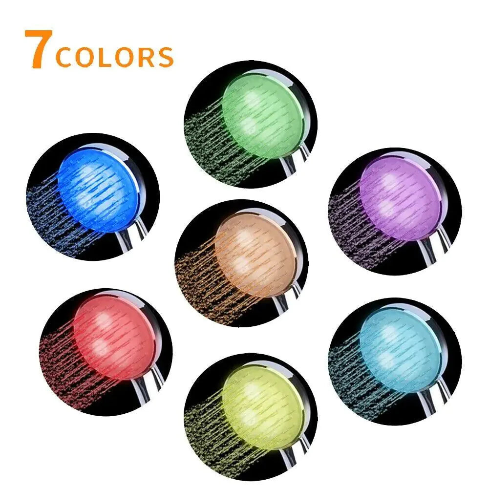Handheld 7 Color Changing LED Light Water Bath Home Bathroom Shower Head Glow Anti Spier