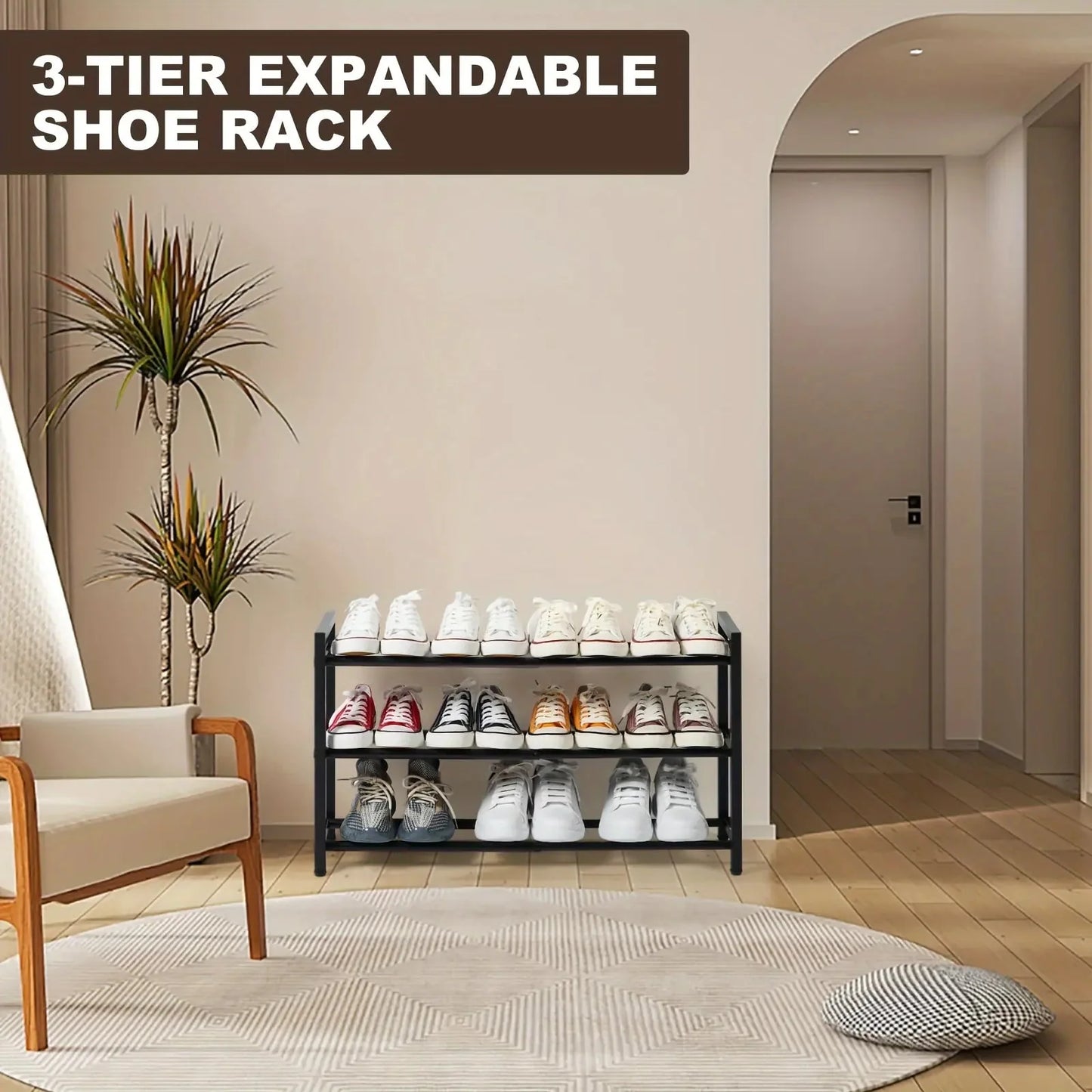 Expandable 3-Tier Metal Shoe Rack Anti Spier