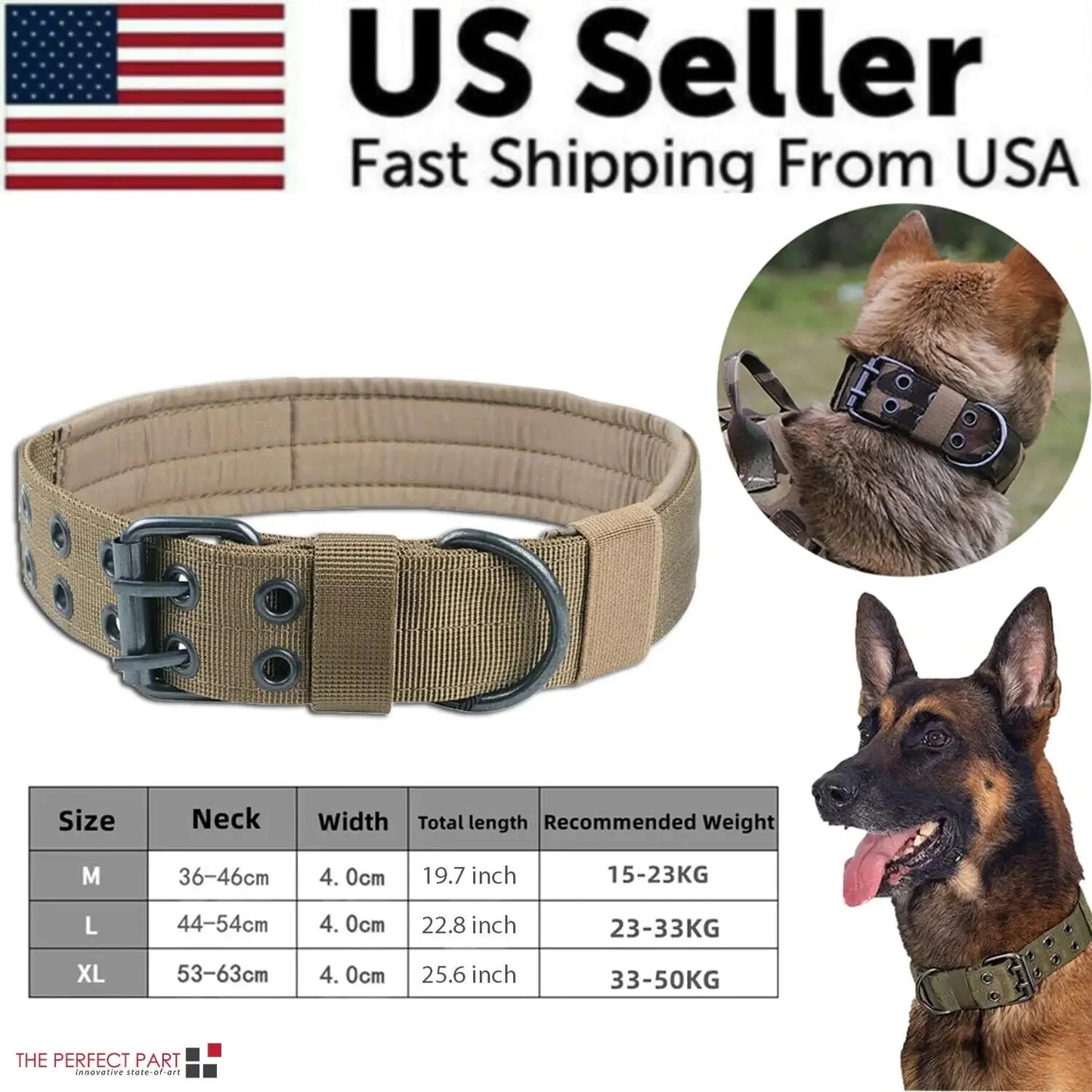 2" Wide Tactical Heavy Duty Nylon Large Dog Collar K9 Military With Metal Buckle Anti Spier
