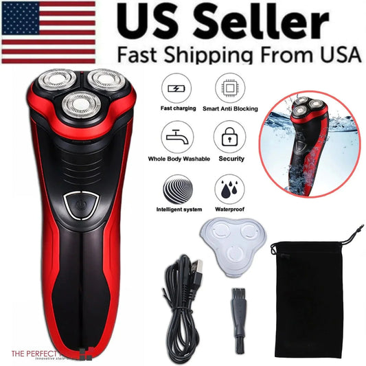 Men's Razor Rotary Waterproof Electric Shaver Pop-Up Trimmer Wet Dry Cordless Anti Spier