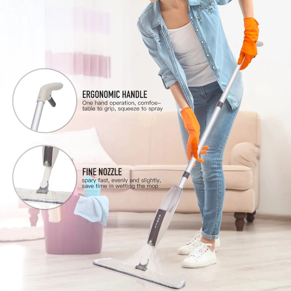 Floor Mop with Reusable Microfiber Pads Anti Spier