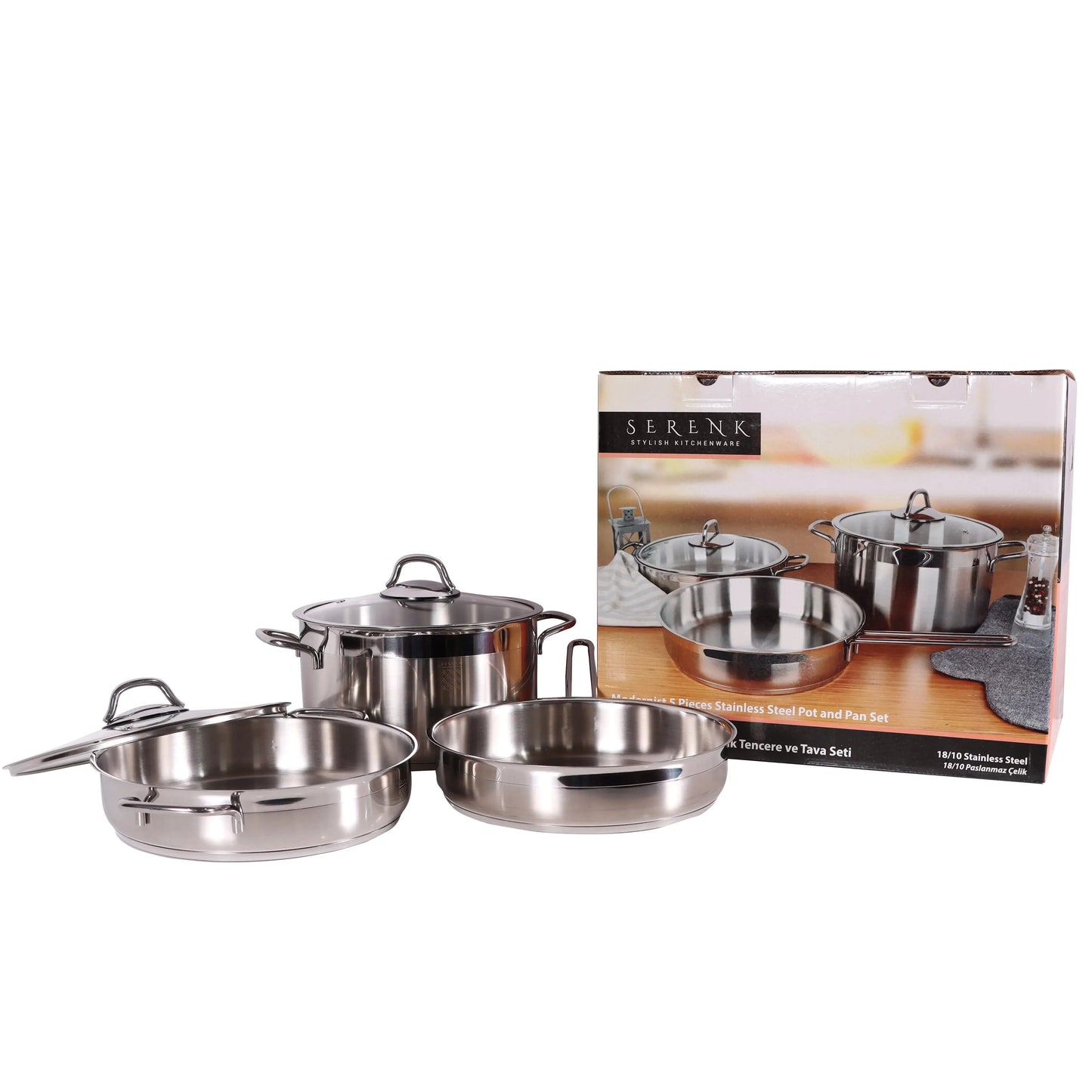Serenk Modernist 5 Piece Stainless Steel Pots and Pan Set Anti Spier