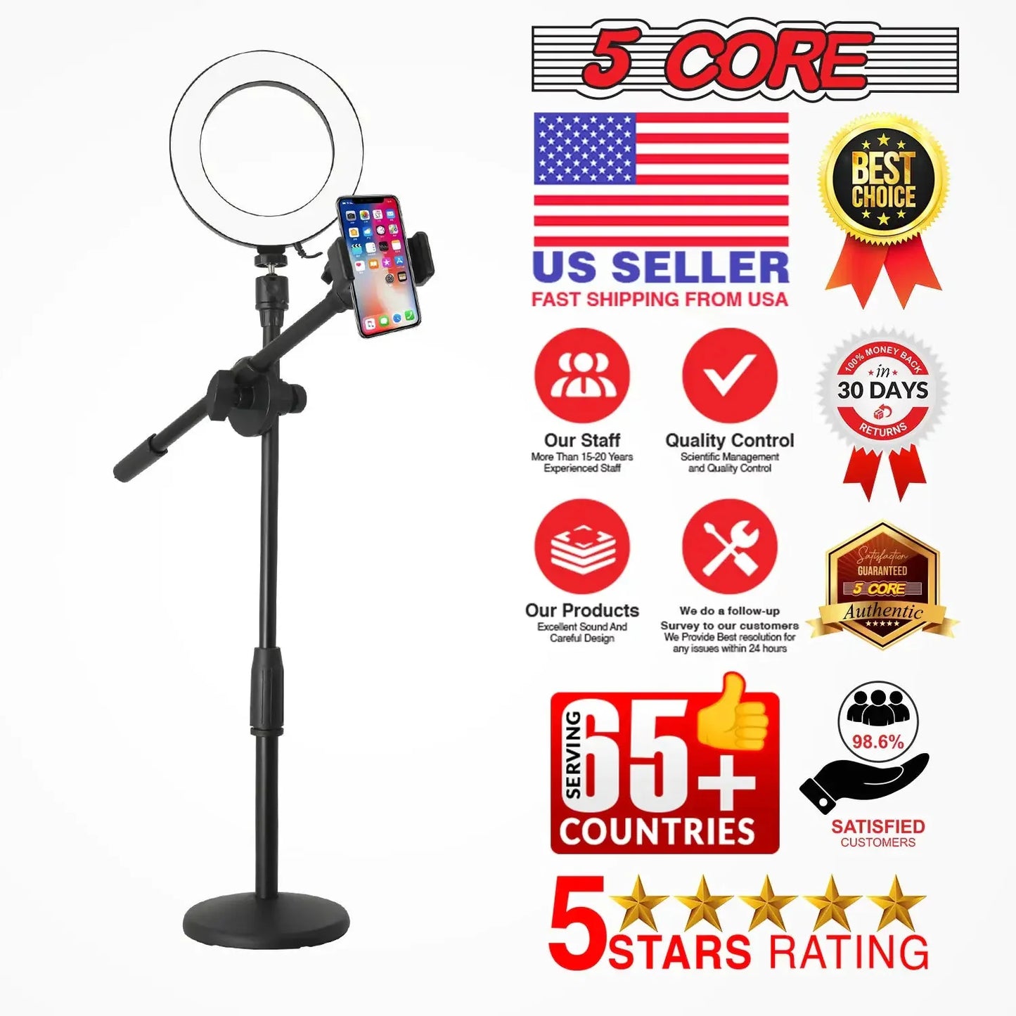 6 inch Ring Light with Cell Phone Stand Adjustable Ring light Angle  LED Circle Light w Phone Holder Anti Spier