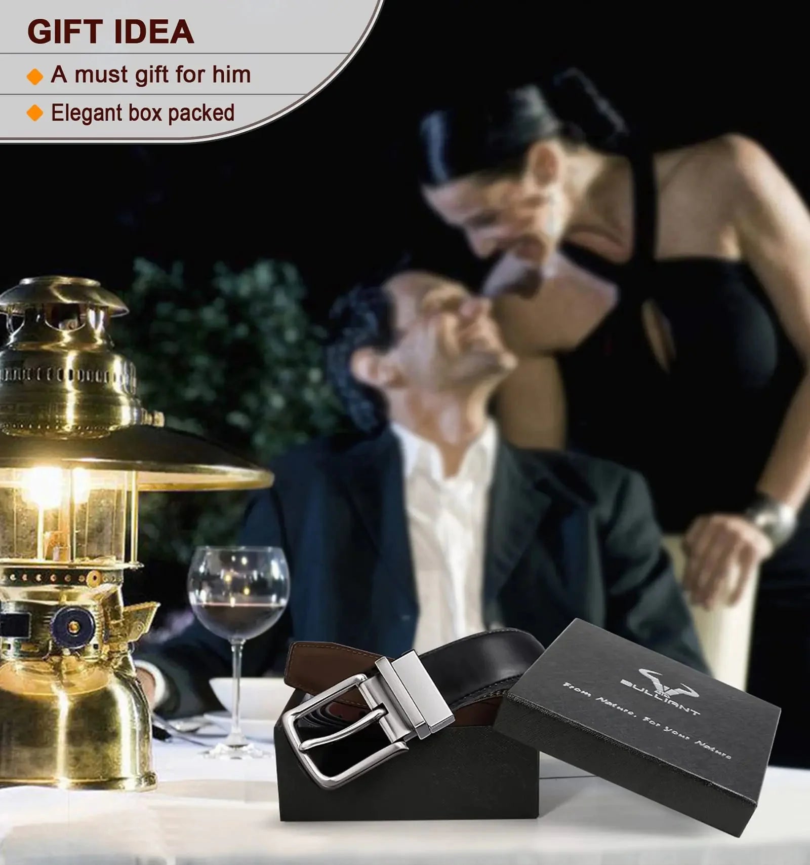 BULLIANT Men's Belt,Reversible Belt 1.25" For Gift Mens Casual Golf Dress pants shirts,One Reverse For 2 Sides Black/Antique Coffee1033 34"-36"Waist Adjustable Anti Spier