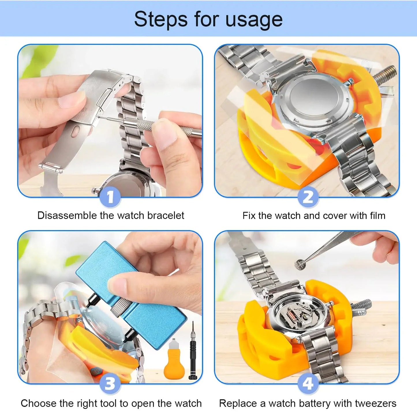 JOREST Watch Battery Replacement Kit, Watch Repair Screwdriver, Watch Band Replacement tool, Watch Wrench Back Remover, Watch Case Opener, Watch Back Remover Holder, Spring bar, Tweezers Anti Spier