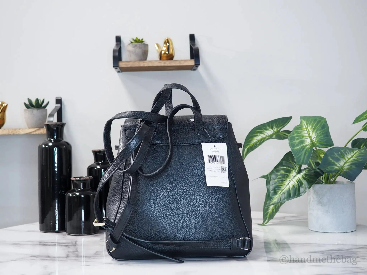 Kate Spade Leila Black Pebbled Leather Medium Flap Shoulder Backpack Book Bag Anti Spier