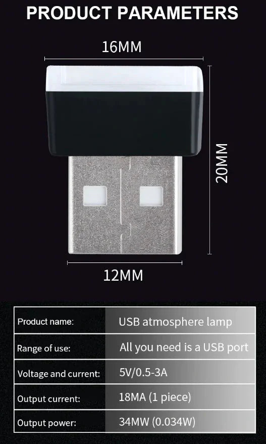 3x Mini Blue LED USB Car Interior Light Neon Atmosphere Ambient Lamp Accessories Anti Spier