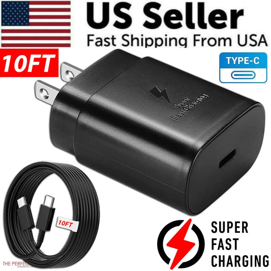 25w Super Fast Charger Type USB-C 10FT Cable For Samsung Galaxy S23 S22 S21 S20 Anti Spier