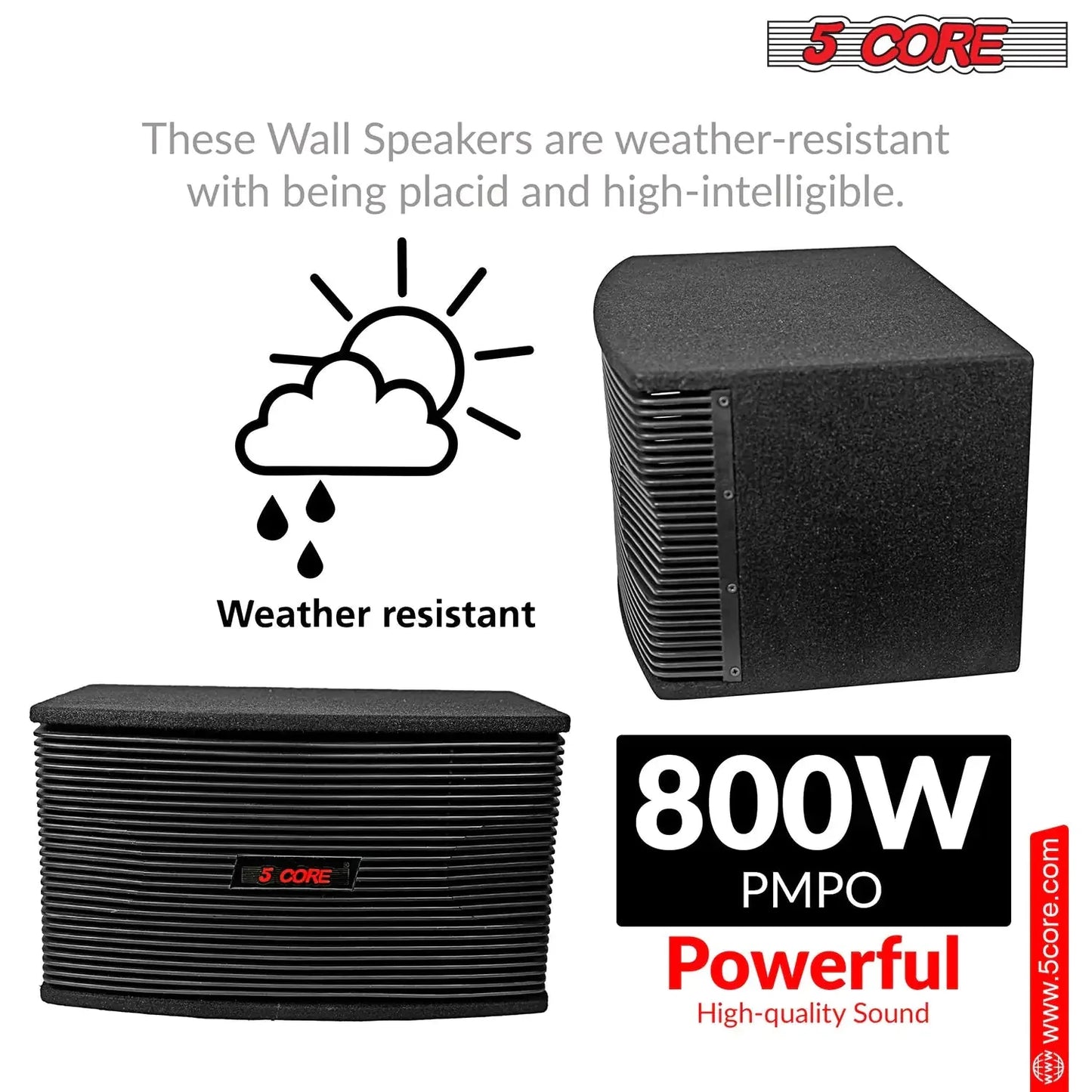 5Core Box Subwoofer for Car 1Pc Black 800W Peak Power 8 Inch Vented Trunk Speaker Woofer 8 Ohm Anti Spier