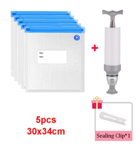 Reusable Vacuum Sealer Bag Kitchen Food Storage Zipper Bag Air Valve Pump Seal Vegetables Meat Snack Sealer Fresh Keeping Bag Anti Spier