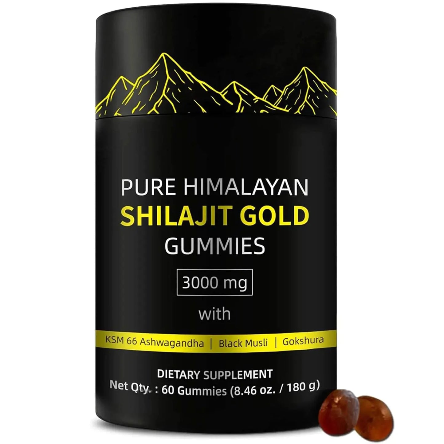 Shilajit Gummies | Pure Himalayan Shilajit Gummies Gold | Lab Tested I No Added Sugar | Ashwagandha Gokshura | Fulvic Acid & 85+ Trace Minerals for Men Women | Non-GMO | 60 Gummy Anti Spier