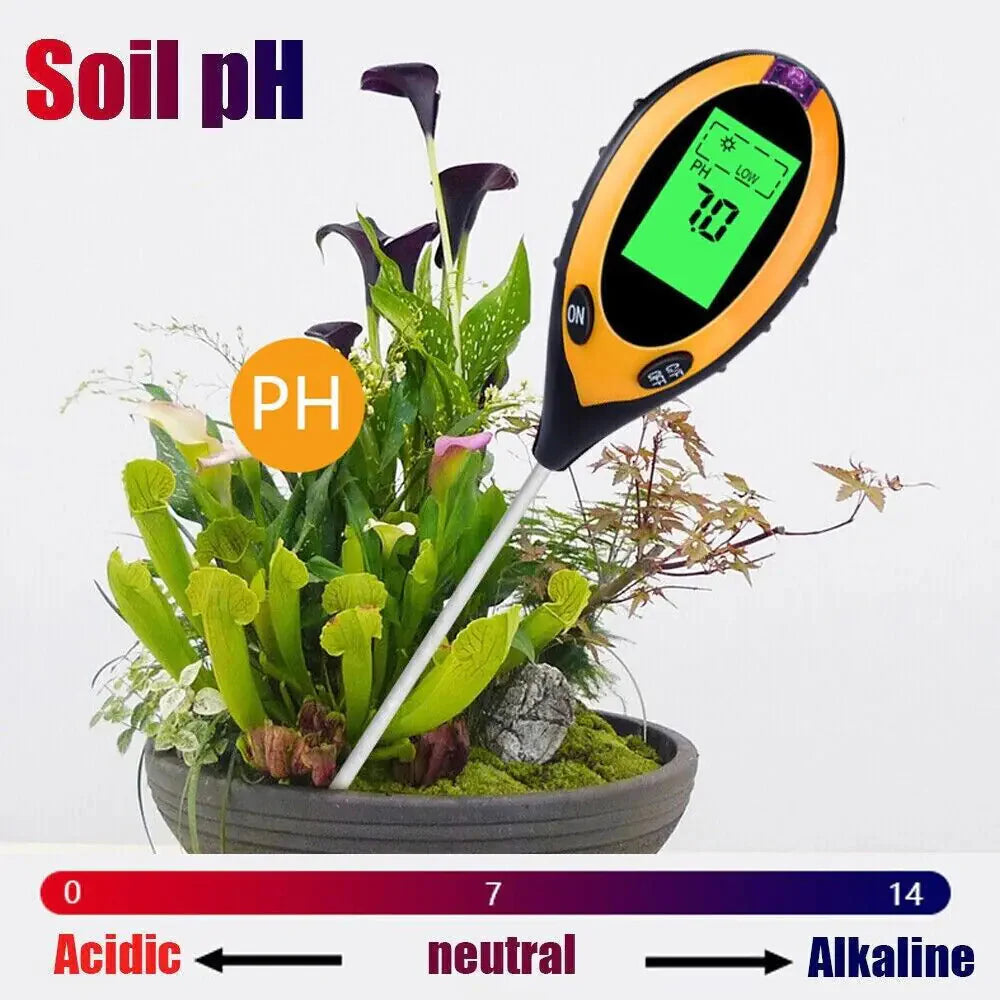 4 In 1 LCD Digital Soil Tester PH Water Moisture Temperature Sunlight Plant Test Anti Spier