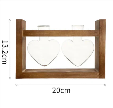 Heart-Shaped Glass Vase with Wooden Stand – stylish and elegant! Anti Spier