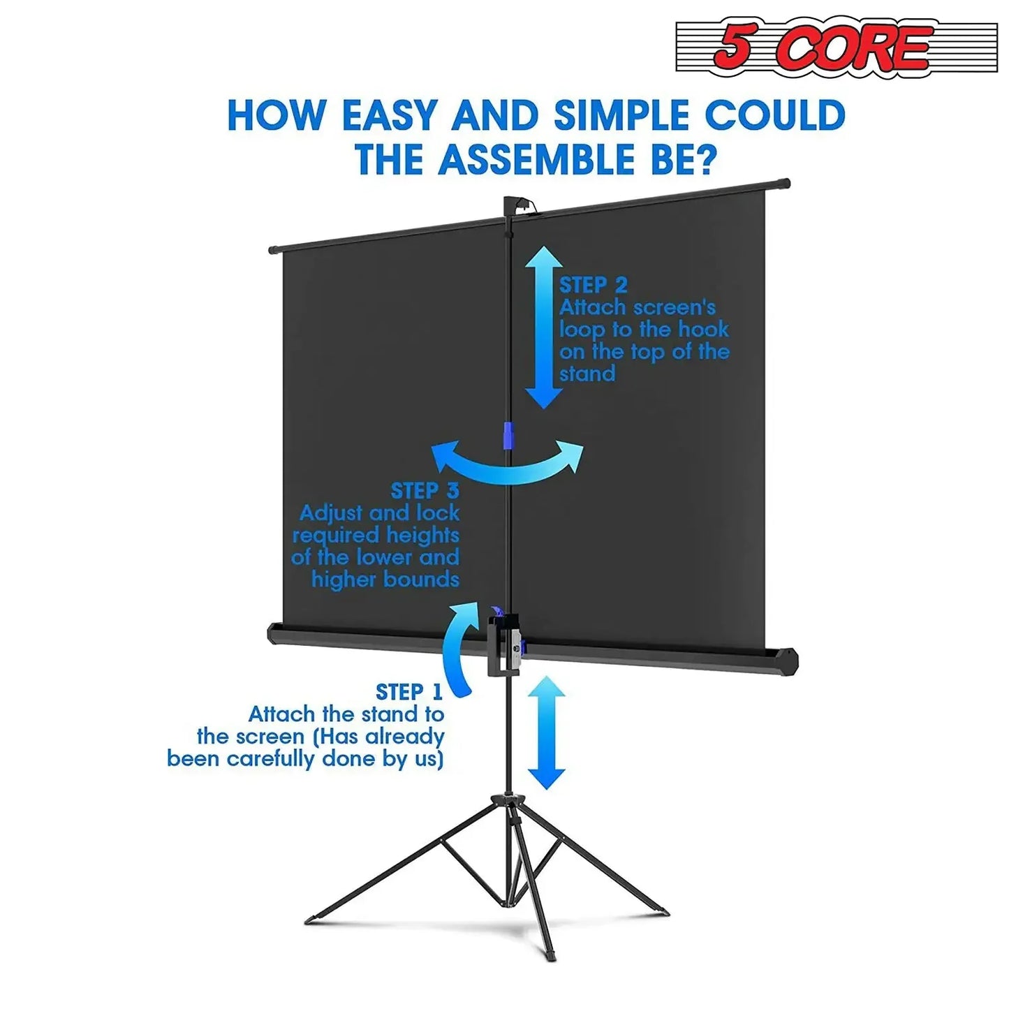 5Core Projector Screen with Tripod Stand  72" 4:3 Ultra HD Anti-Crease Indoor Outdoor Projection Anti Spier