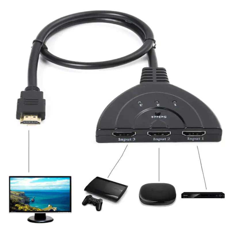 3 Port HDMI Splitter Cable 1080/4K Switch Switcher HUB Adapter for HDTV PS4 Xbox Anti Spier