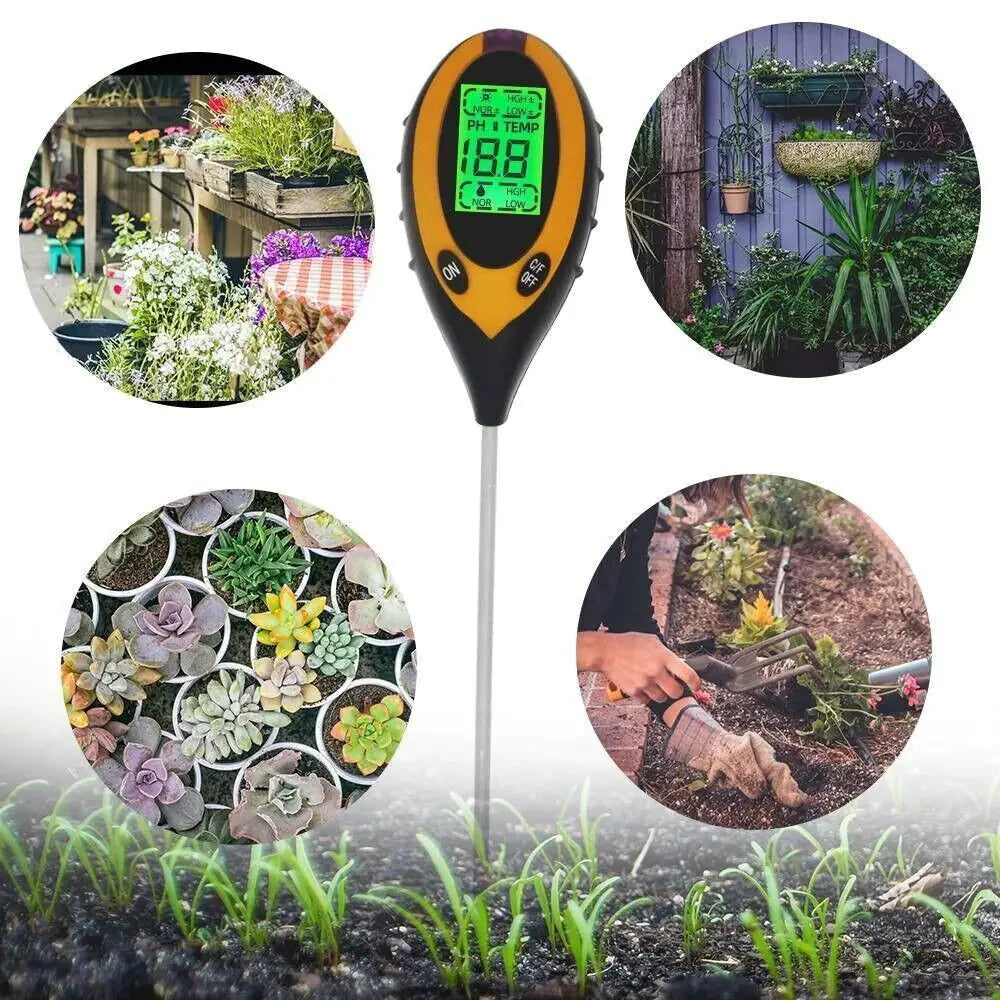 4 In 1 LCD Digital Soil Tester PH Water Moisture Temperature Sunlight Plant Test Anti Spier