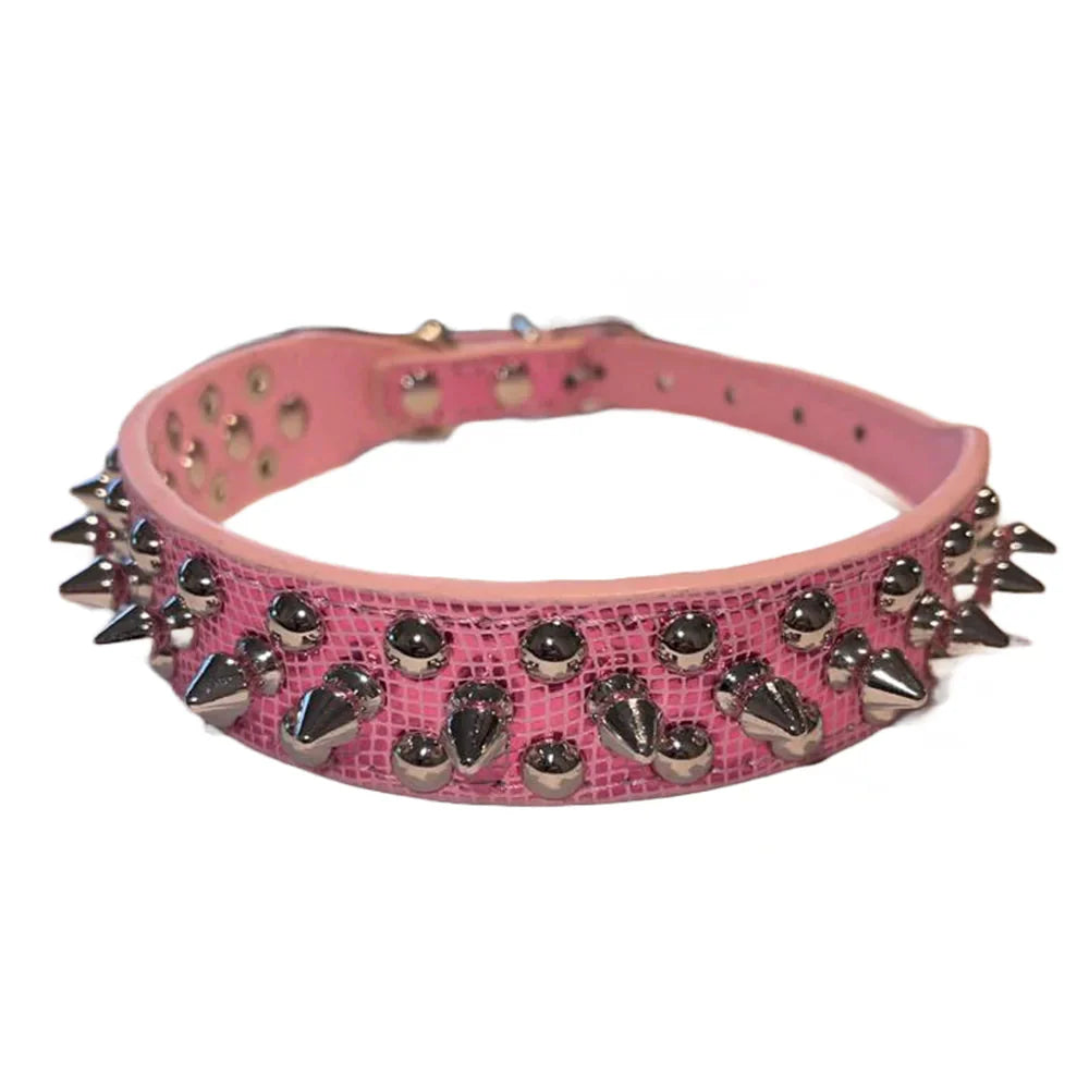 Spiked Studded Leather Dog Collar Rivets Pet Small Large Cat Pit Bull Adjustable Anti Spier