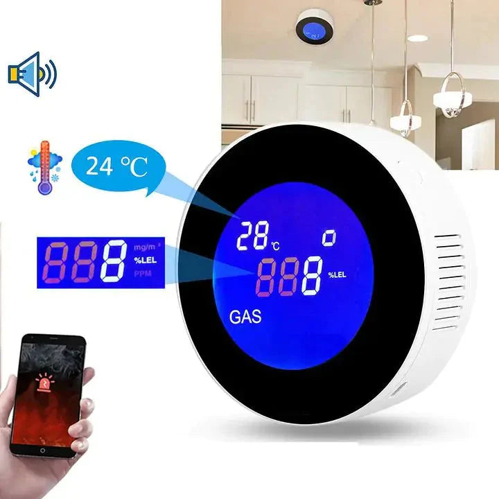 Wi-Fi Smart Natural Gas Detector - Digital LCD Temperature Display Gas Sensor for Home Kitchen Anti Spier