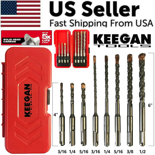 8PCS SDS Plus Drill Bit Set 4 Cutter Carbide Tip Rotary Hammer Concrete Masonry Anti Spier