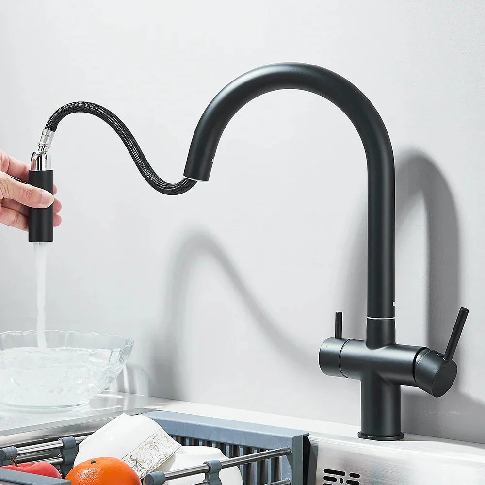 Filtered Kitchen Sink Faucet With Retractable Sprayer Brass Water Filter Tap Drinking Water Tap Vessel Sink Mixer For Kitchen Anti Spier