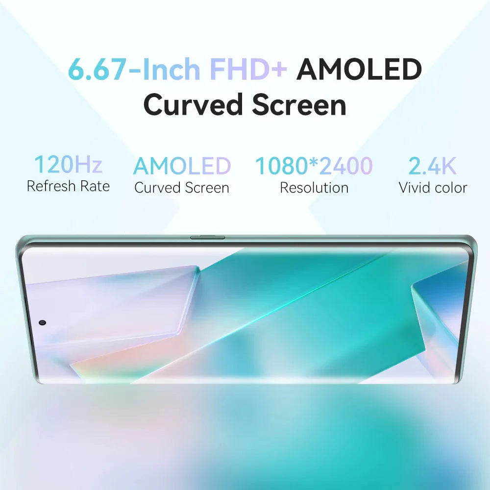 Cubot Hafury Meet, 6.67" 120Hz AMOLED Curved Screen, Smartphone Android, 24GB RAM(12GB+12GB),256GB ROM,Helio G99,Octa-core,100MP Anti Spier