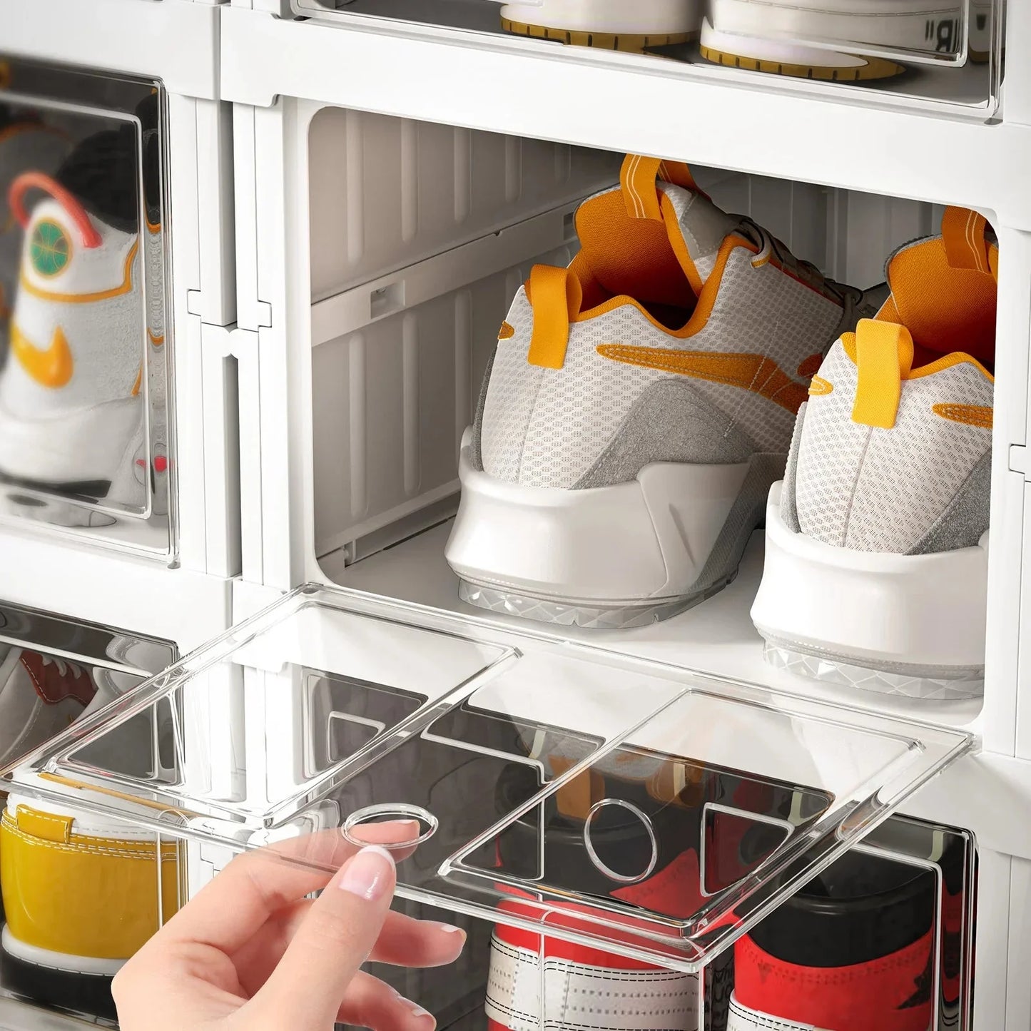 6/9 Layers Shoes Box Foldable Transparent Sneaker Shoe Storage Organizers Box Stackable Dustproof High-top Cabinet Shoe Rack She Anti Spier