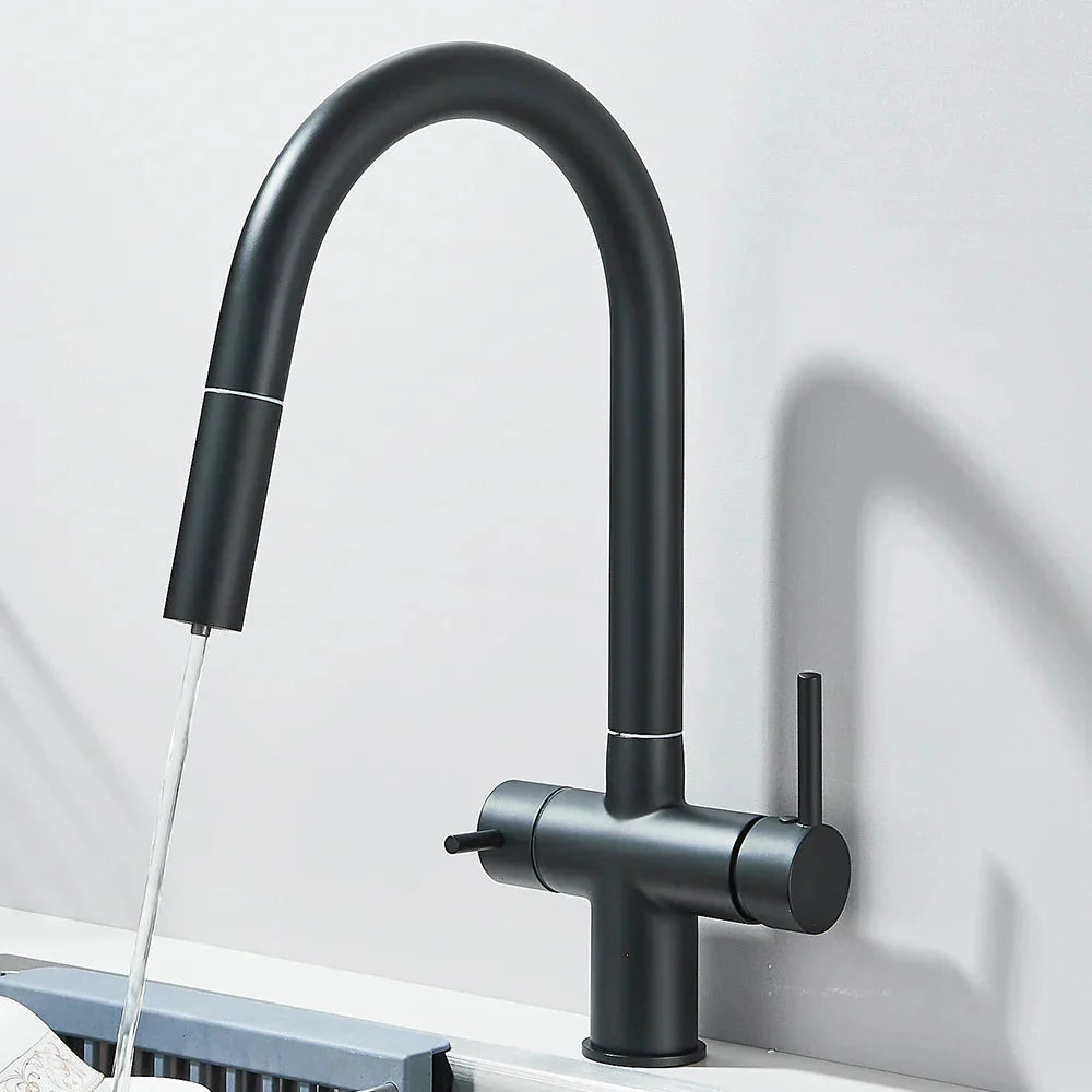 Filtered Kitchen Sink Faucet With Retractable Sprayer Brass Water Filter Tap Drinking Water Tap Vessel Sink Mixer For Kitchen Anti Spier