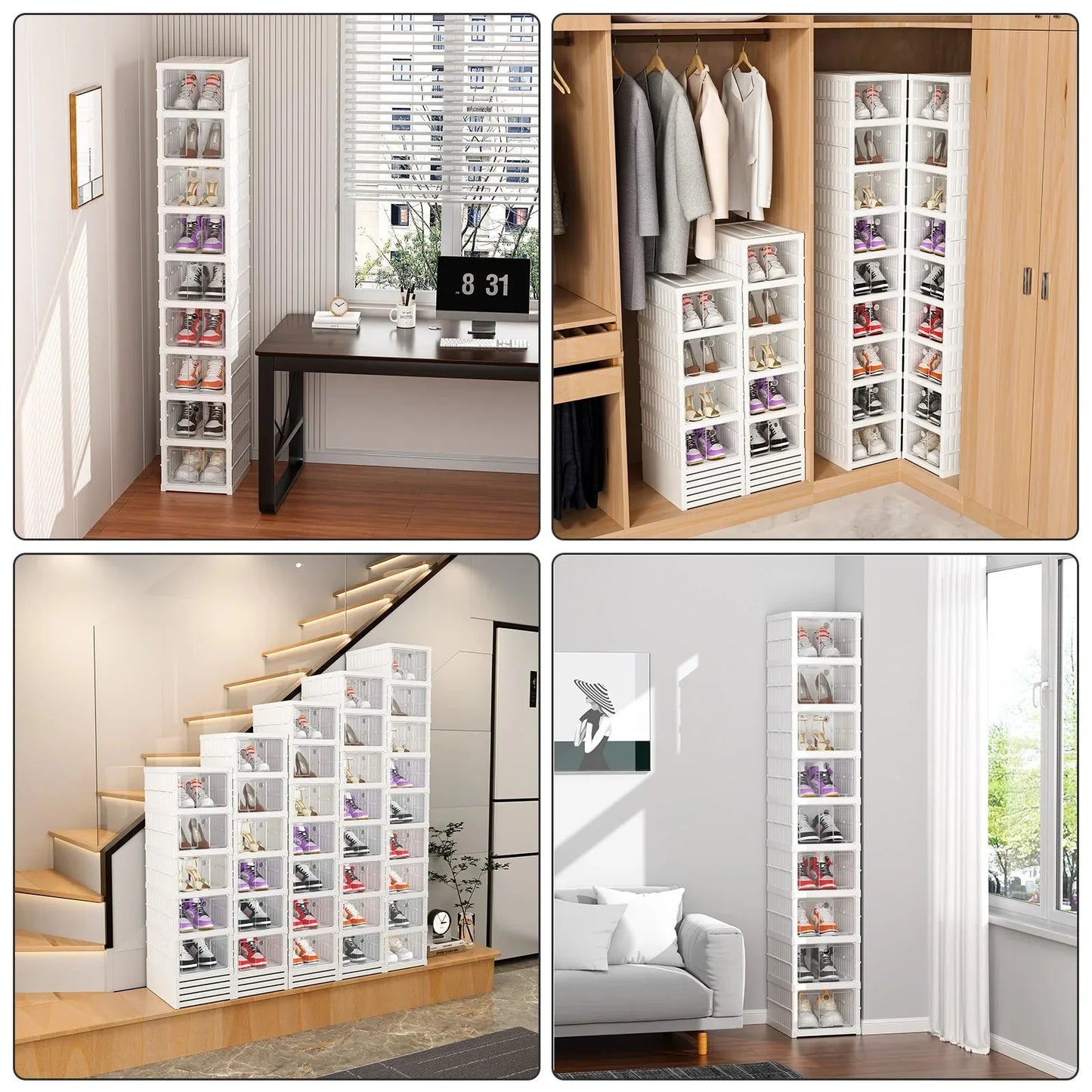 6/9 Layers Shoes Box Foldable Transparent Sneaker Shoe Storage Organizers Box Stackable Dustproof High-top Cabinet Shoe Rack She Anti Spier