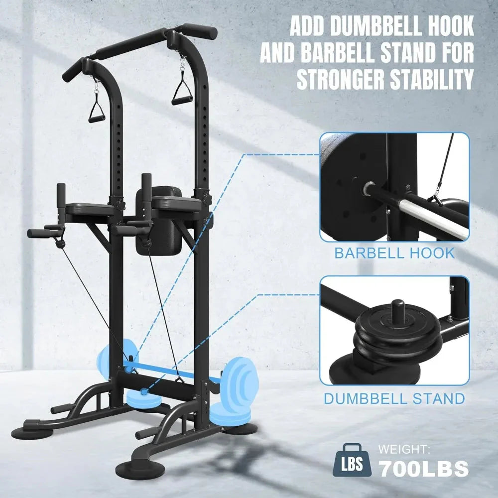 Pull Up Dip Station for Home Gym, Power Tower with Backrest, Adjustable Height Pull Up Bar Stand Anti Spier