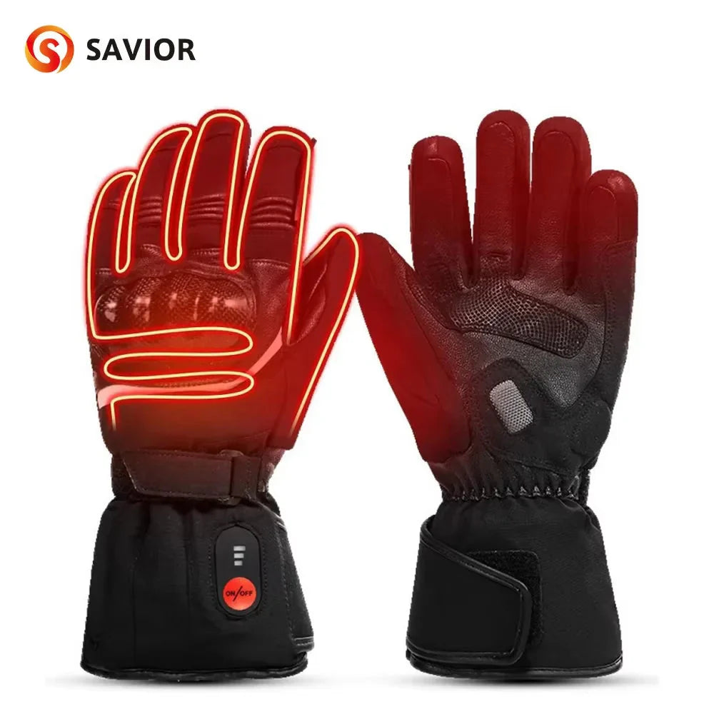 Savior Heat Winter Motorcycle Heated Gloves 7.4V Safe Outdoors Sports Electric Heating Waterproof Windproof KNUCKLE EN13594 Anti Spier